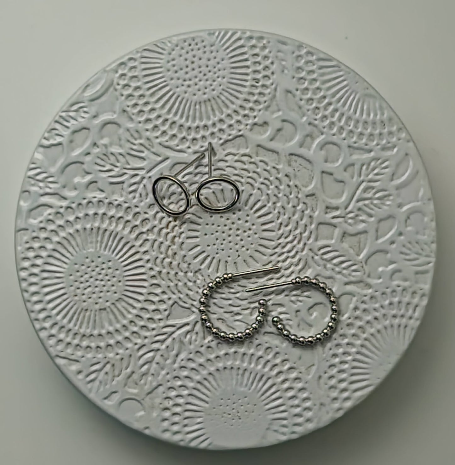 Sterling Silver Circle and Textured Hoop Studs