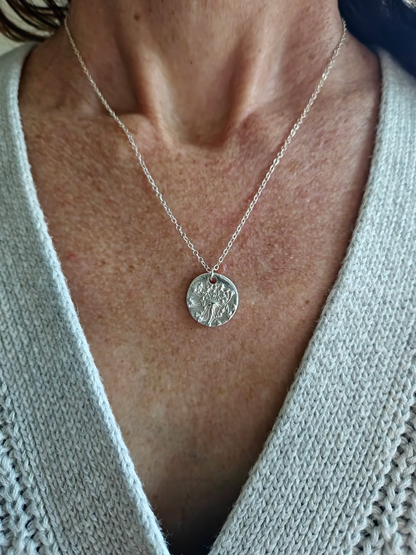 Dill Flower Silver Clay Necklace