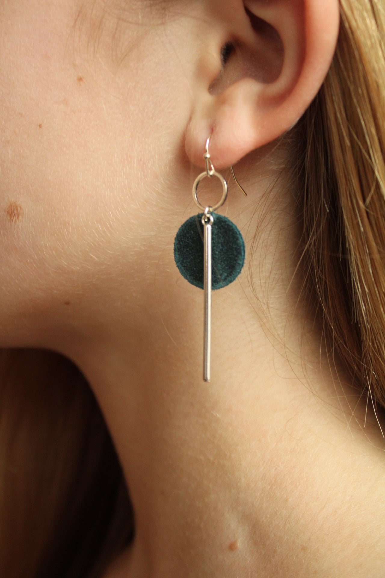 Distressed Blue Leather with Silver Bar