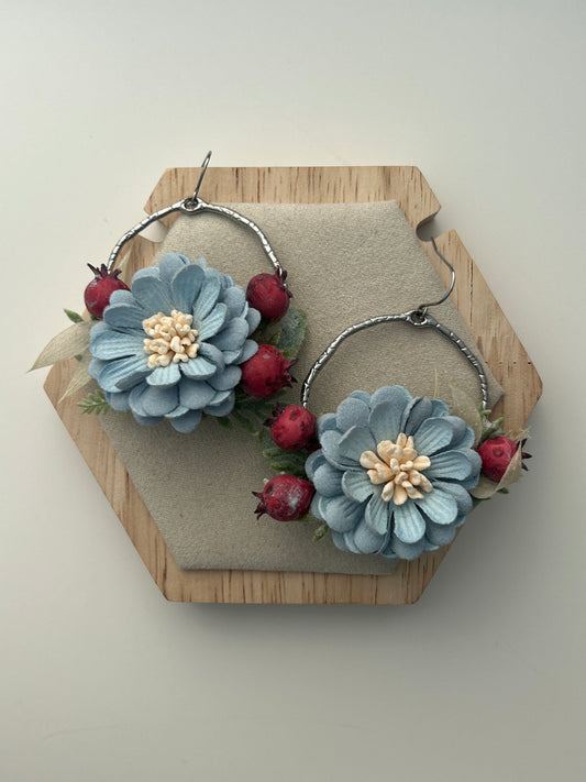 Baby Blue Flower with Red Berries Botanical Arrangement