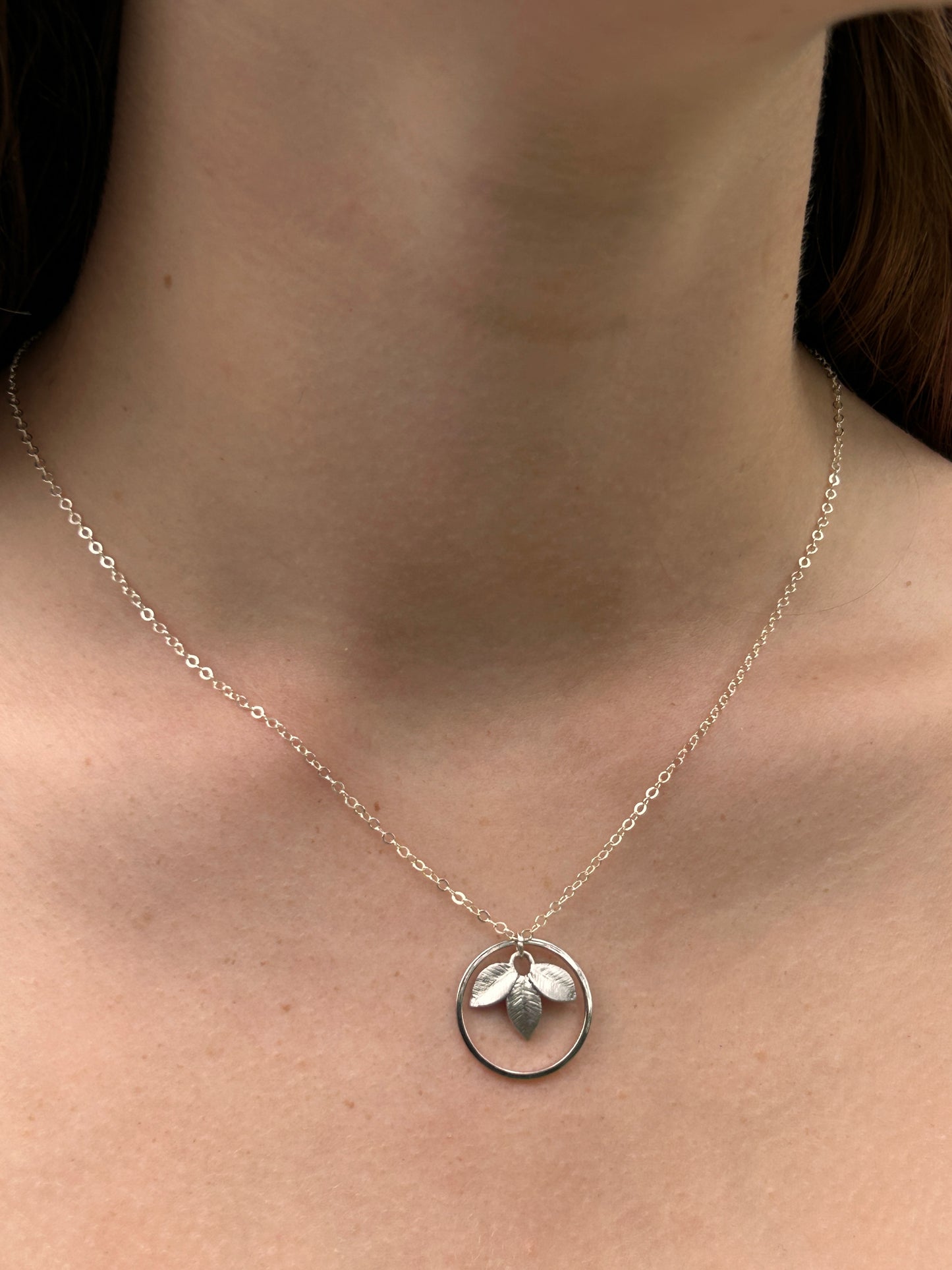 Silver Leaves Pendant with Silver Circle Necklace