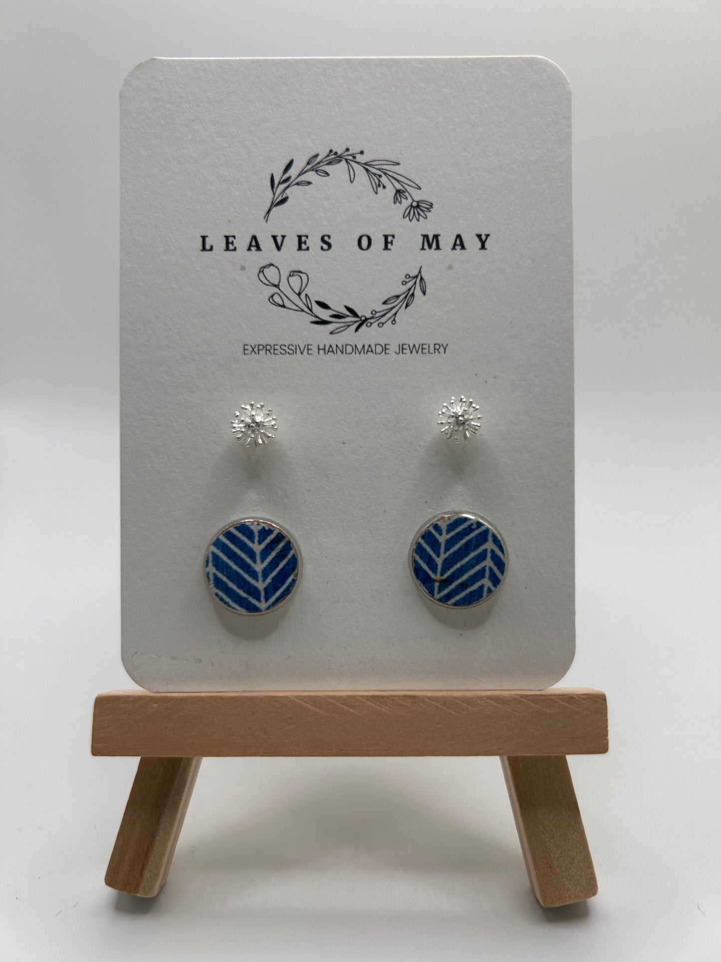 Printed Cork Circle and Sterling Silver Textured Studs