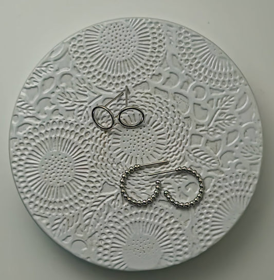 Sterling Silver Circle and Textured Hoop Studs