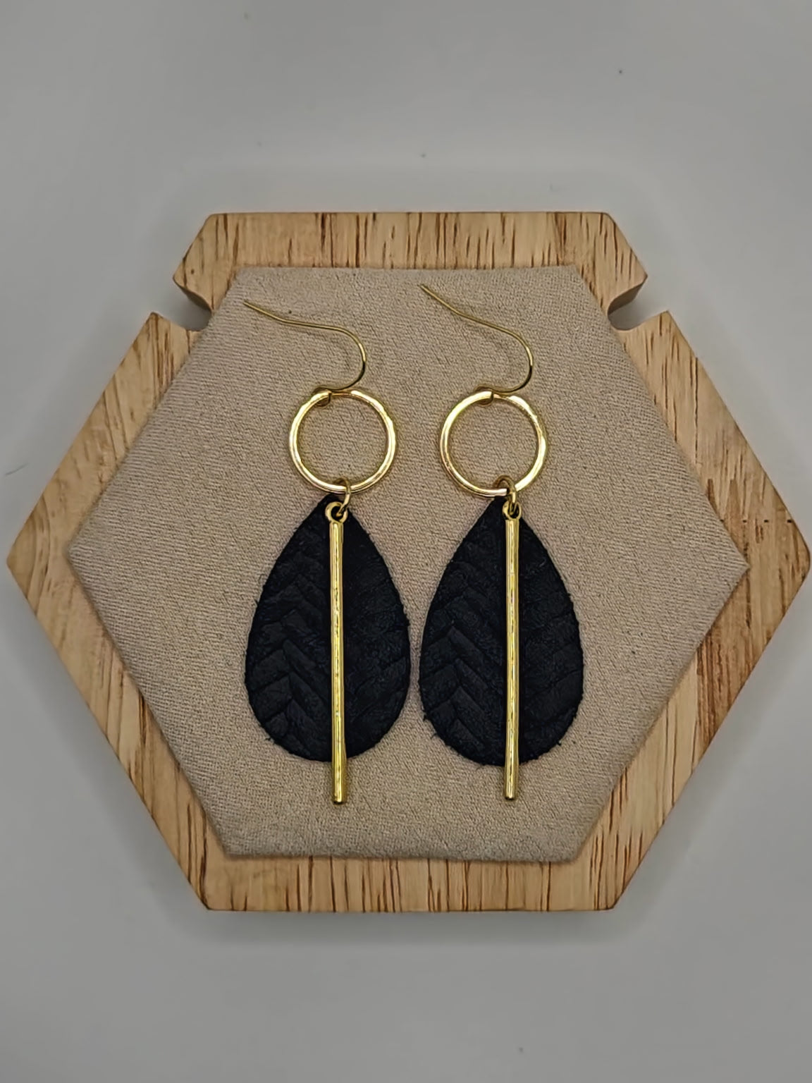 Black Textured Leather Teardrop Earring