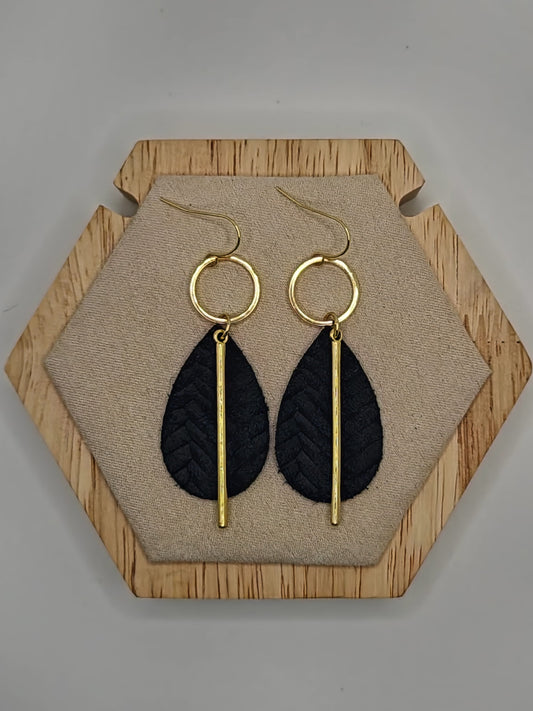 Black Textured Leather Teardrop Earring