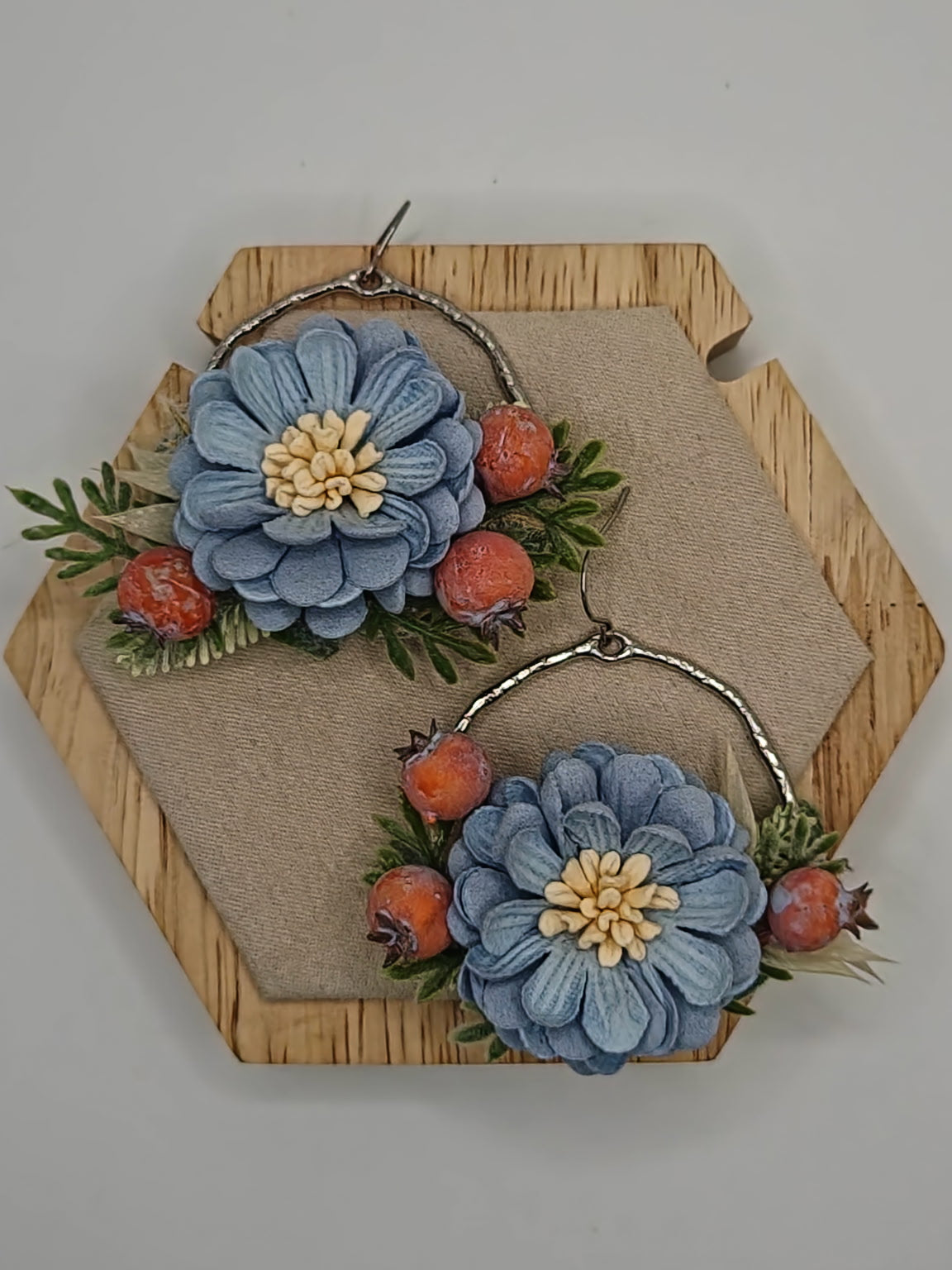 Baby Blue Wildflower Earrings with Coral Berries