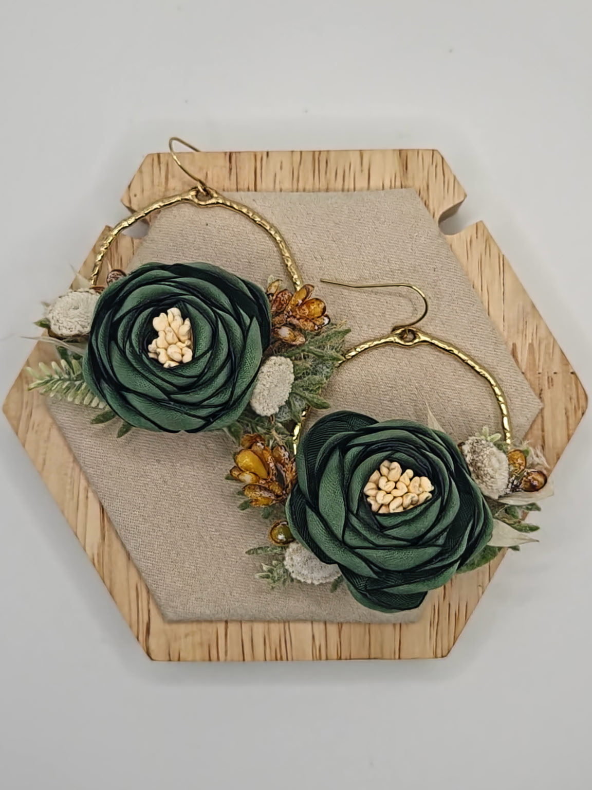 Green Ranunculus Wildflower Earrings