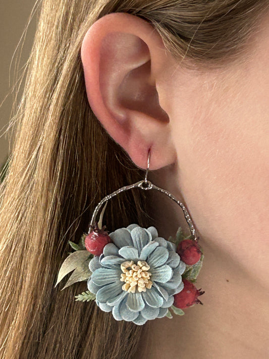 Baby Blue Flower with Red Berries Botanical Arrangement