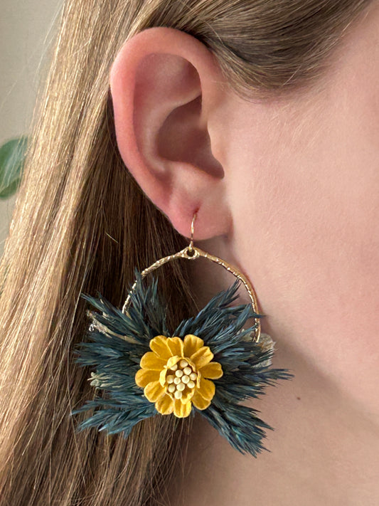 Yellow Flower with Blue Grass Botanical Arrangement