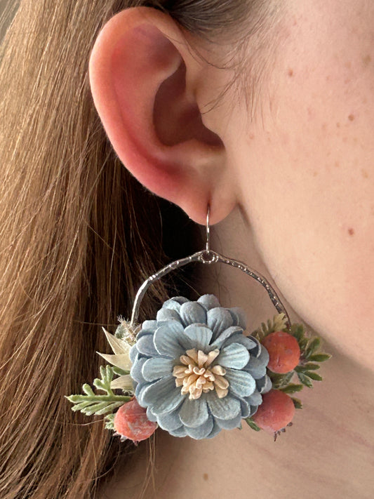 Baby Blue Flower & Coral Berries Botanical Arrangement