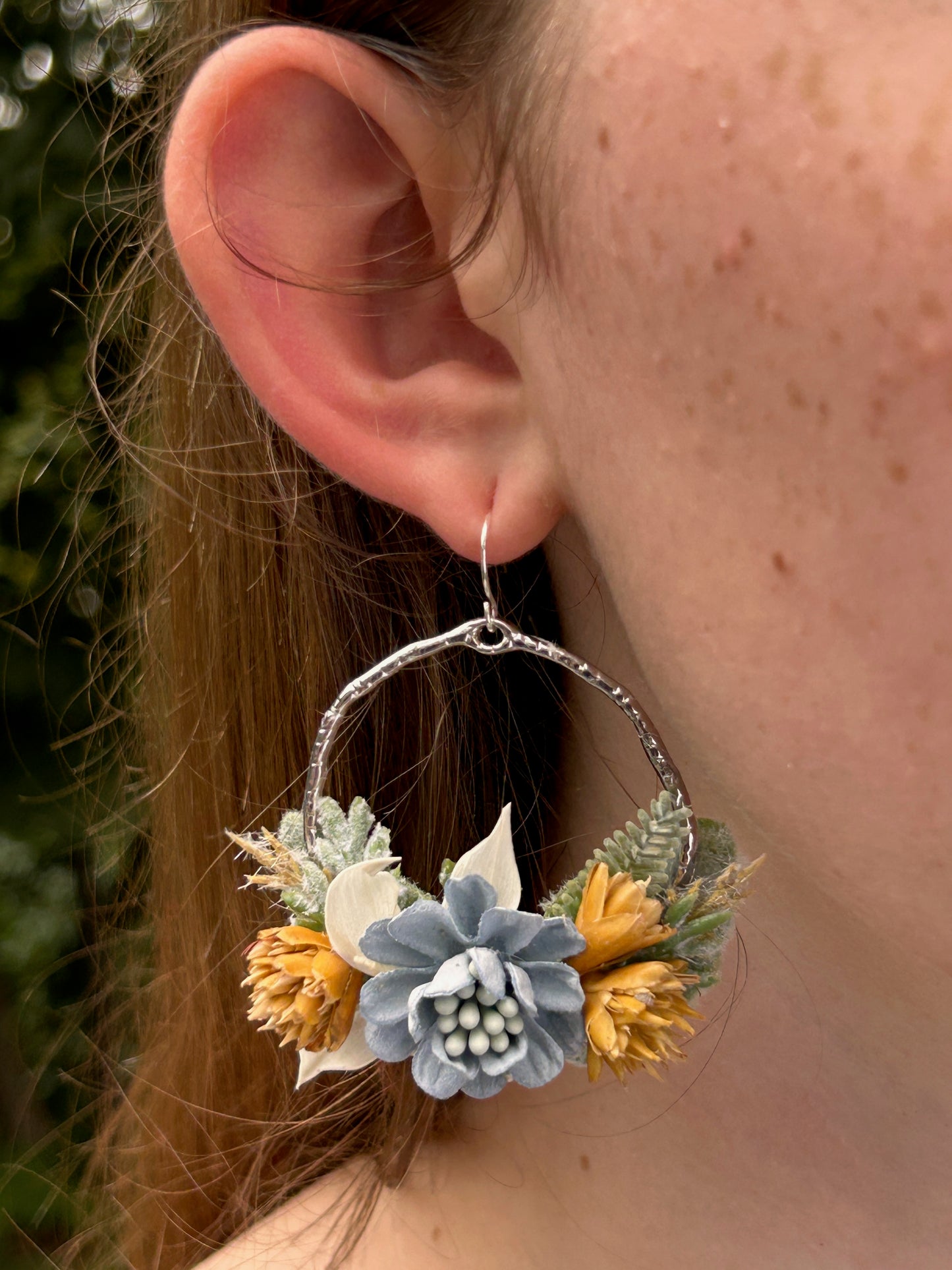 Sky Blue and Wheat Gold Wildflower Earrings