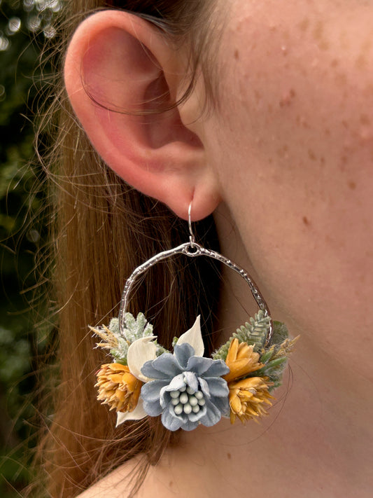 Sky Blue and Wheat Gold Wildflower Earrings