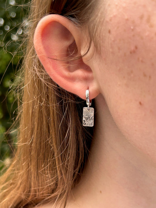 Mixed Metals Silver Floral Stamped Huggie Earrings