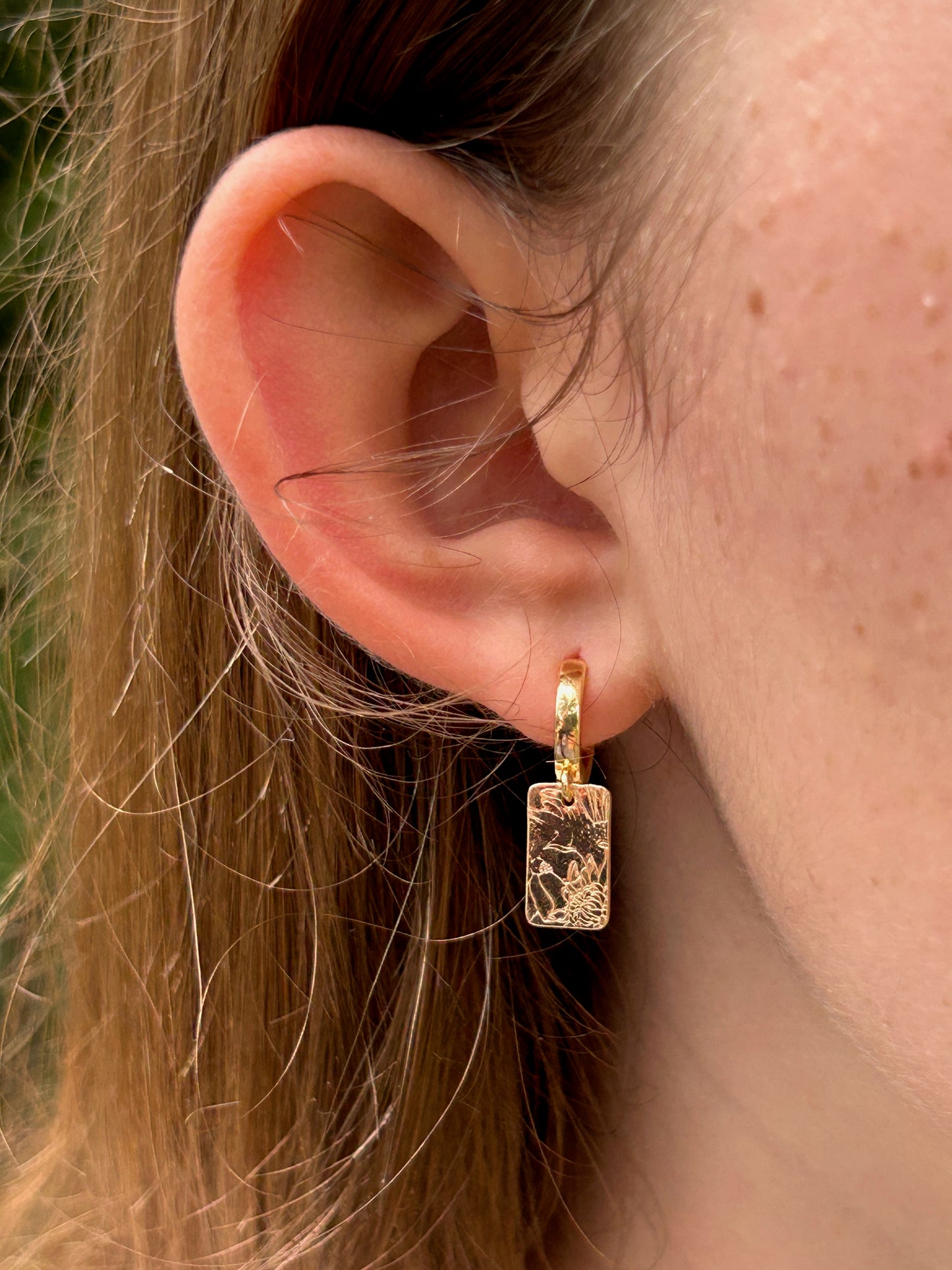 Gold Floral Stamped Huggie Earrings
