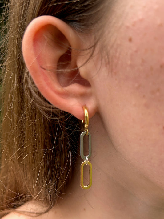 Mixed Metals Gold Huggie and Paper Clips Earrings