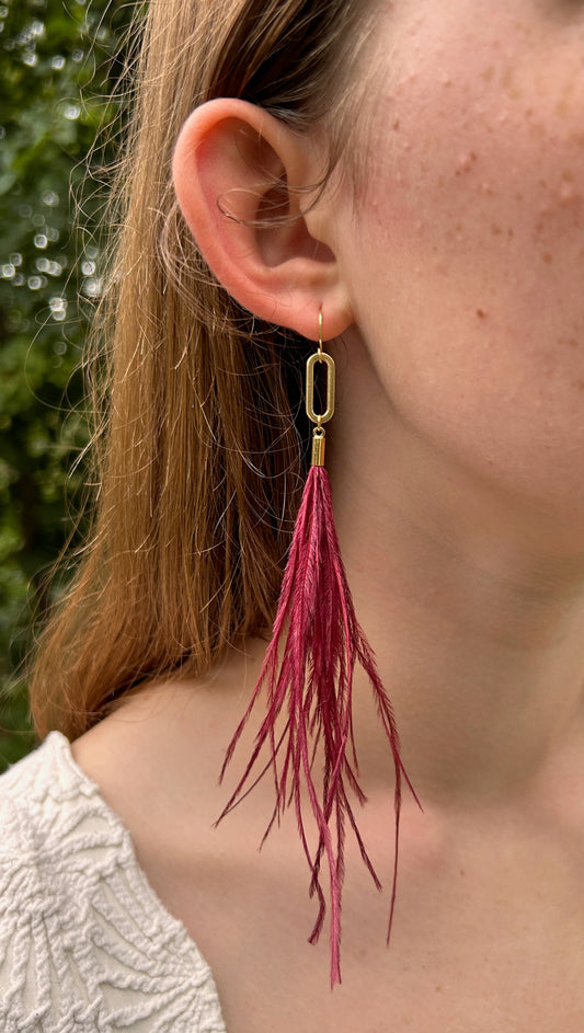 Red Current Ostrich Feather Earrings