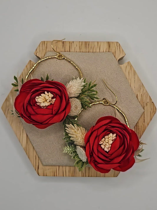 Cherry Red Ranunculus Wildflower Earring